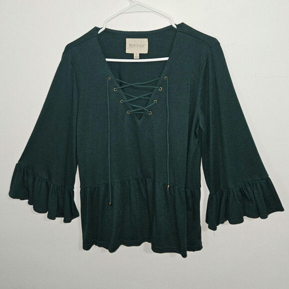 Anthropologie Moon River Lace Up Flare Sleeve Flowy Boho Top. Size Medium. - Picture 1 of 9
